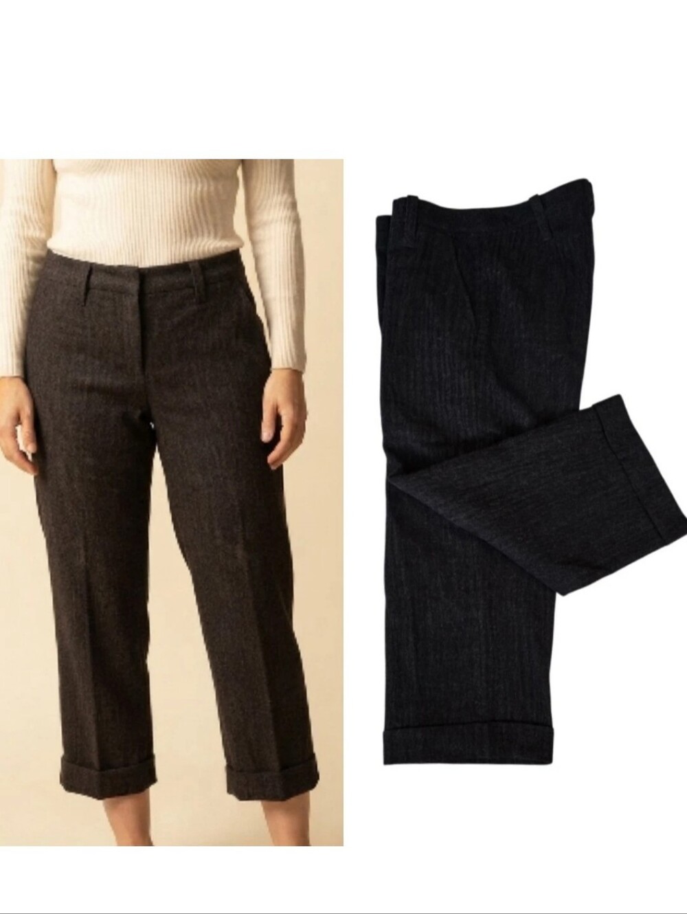Eileen Fisher Dark Brown 100% Wool Tweed Cropped Pants! Size S